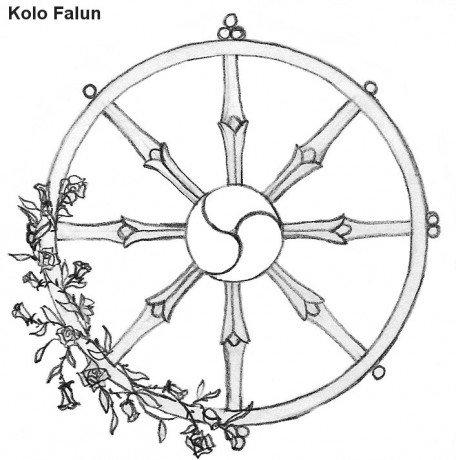 Kolo dharmy Falun – netradiční provedení s květinami